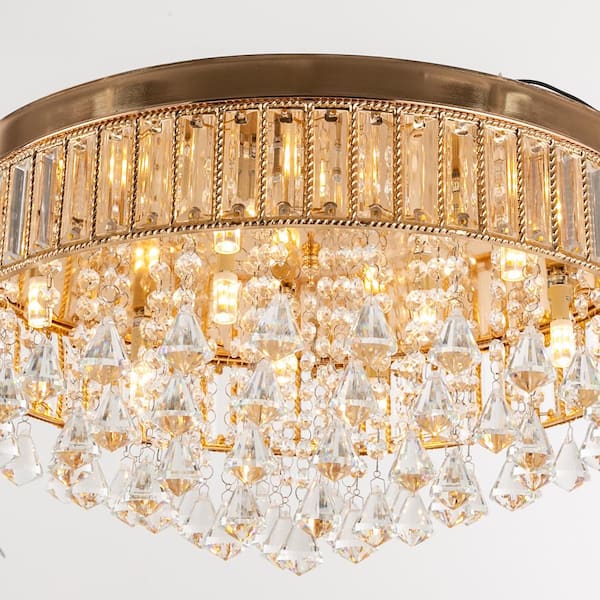 OUKANING 19.68 in. 9-Light Gold Modern Round Flush Mount