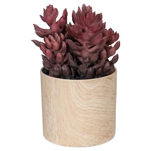 7 in. Purple Artificial Succulent in Faux Wood Pot