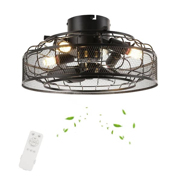 OUKANING 18 in. Indoor Black Modern Industrial Style 4-Light Ceiling Fan with Light Kit and Remote
