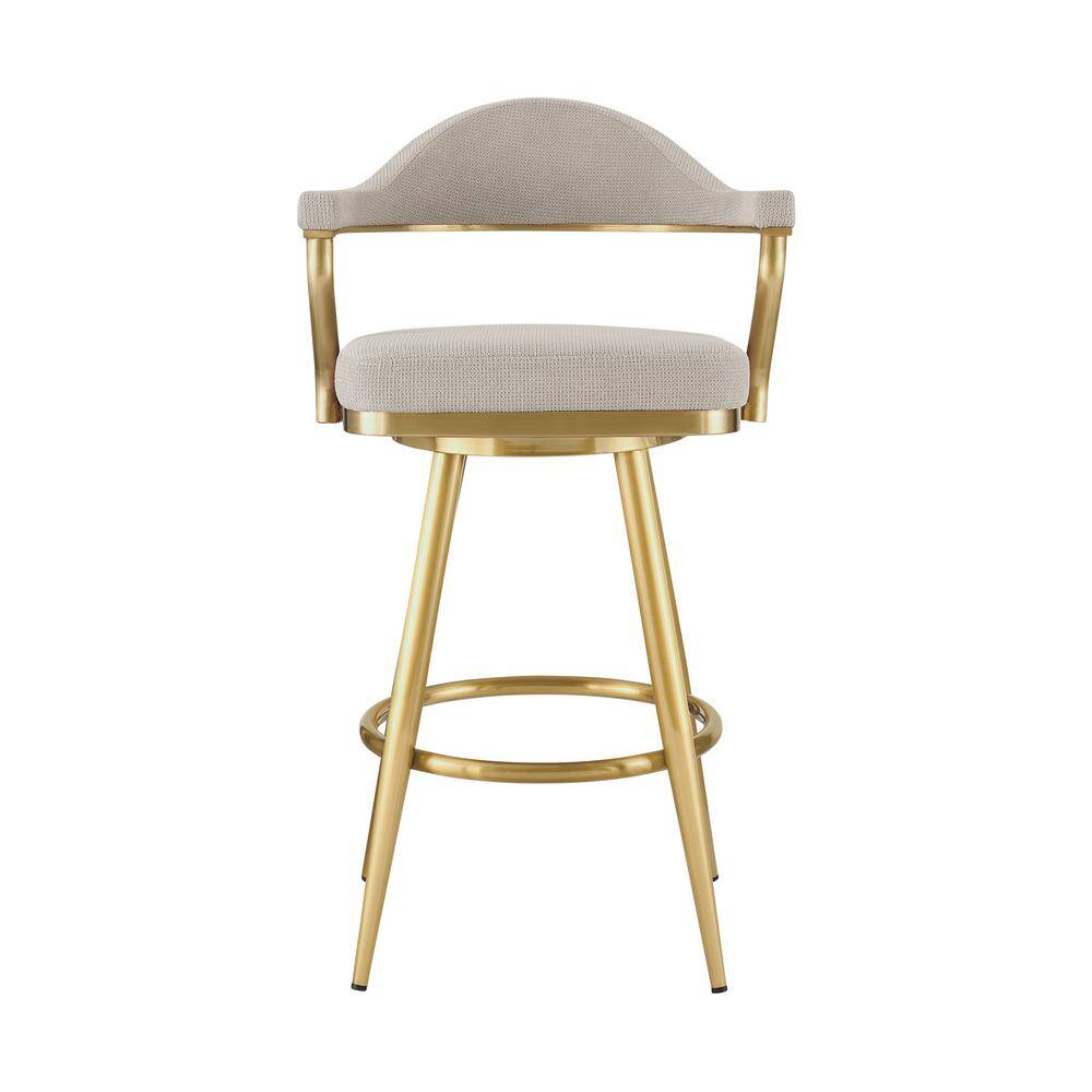 Justin 26" Taupe Swivel Counter Stool with Gold Metal Frame