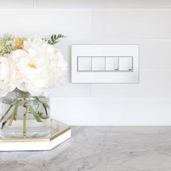 adorne 4 Gang Decorator/Rocker Wall Plate, Mirror White on White (1-Pack)