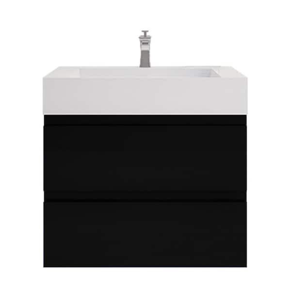 Monterey 30 in. W x 20 in. D x 26 in. H Single Sink Floating Bath Vanity in High Gloss Black with White Acrylic Top