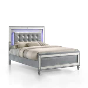 New Classic Furniture Valentino Silver Wood Frame Full Panel Bed with Lighted Headboard