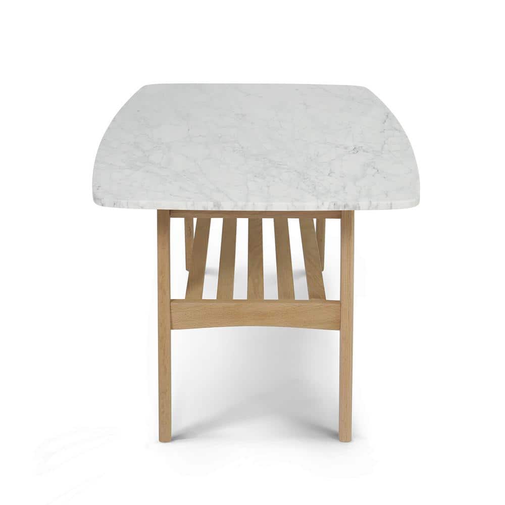 Laura 43" Rectangular White Marble Coffee Table with Oak Shelf