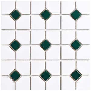 Oxford Matte White with Green Dot 11-1/2 in. x 11-1/2 in. Porcelain Mosaic Tile (9.4 sq. ft./Case)