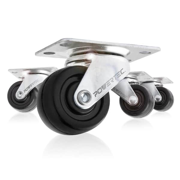 POWERTEC 1-1/2 in. Swivel Plate Caster Wheels, Low Profile, Rubber Base Castor Wheels (4-Pack)