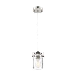 Antebellum 60-Watt 1-Light Polished Nickel Shaded Mini Pendant Light with Clear Glass Shade and No Bulbs Included