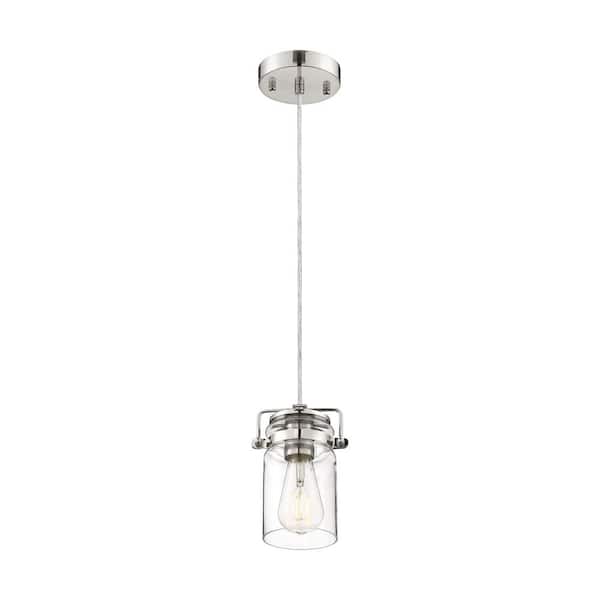 SATCO Antebellum 60-Watt 1-Light Polished Nickel Shaded Mini Pendant Light with Clear Glass Shade and No Bulbs Included