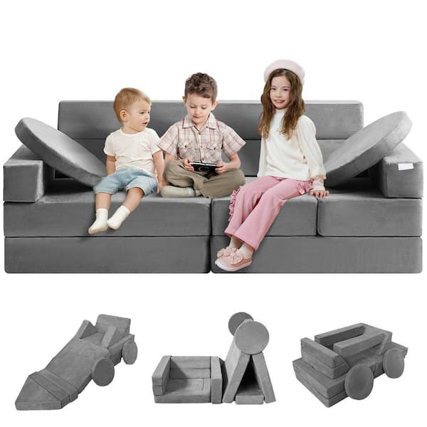 Play Couch, Gray Plastic Outdoor Rocking Chair with CushionGuard Gray Cushion Modular Kids Nugget Couch