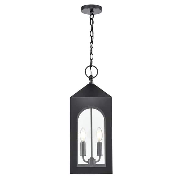 Millennium Lighting Bratton 18.5 in. 2-Light Powder Coated Black Dimmable Outdoor Hardwired Pendant Light with Clear Glass No Bulbs Included