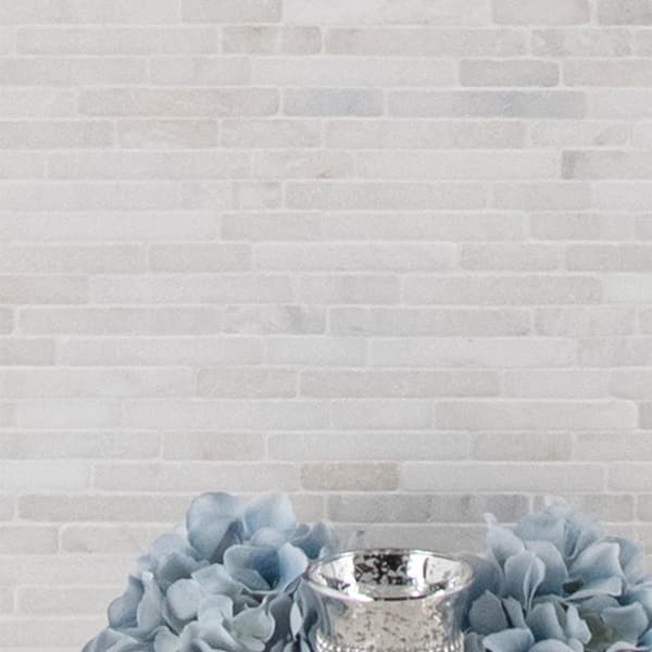 Greecian White Veneer 8 in. x 18 in. x 10 mm Textured Marble Mesh-Mounted Mosaic Tile (10 sq. ft. / case) Greecian White Veneer 8 in. x 18 in. x 10 mm Textured Marble Mesh-Mounted Mosaic Tile (10 sq. ft. / case)