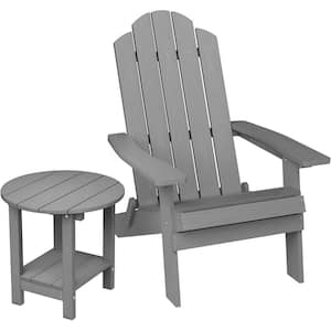 Grey Plastic Outdoor Patio Folding Adirondack Chair with Side Table