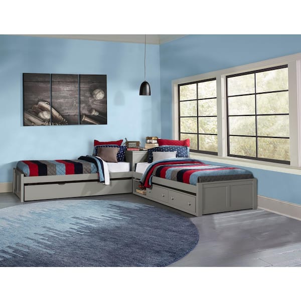 Hilale Furniture Pulse Gray Twin L, Twin Bed Frame With Trundle And Storage Unit