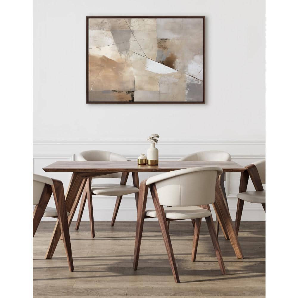Contemporary Neutral Textured Abstract Canvas Wall Art with Walnut Frame