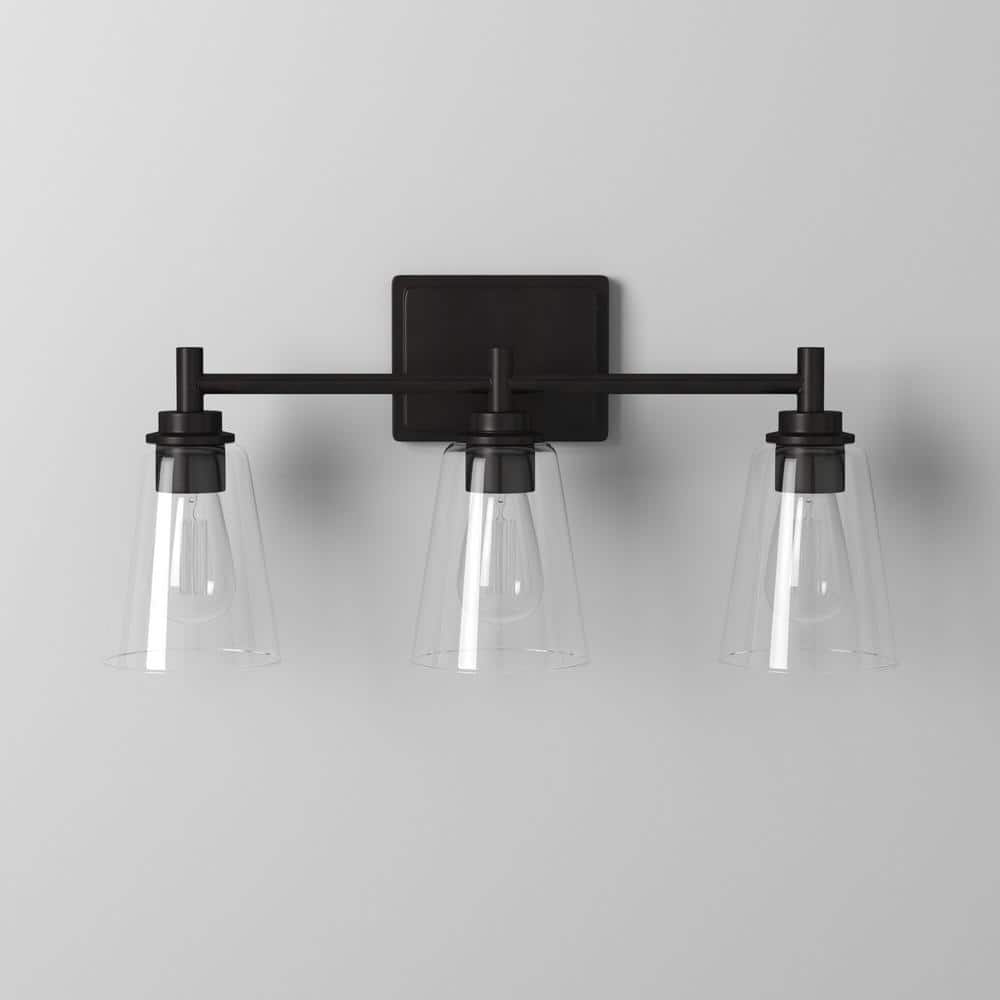 Westin Matte Black 3-Light Outdoor Bath Bar with Clear Glass Shades