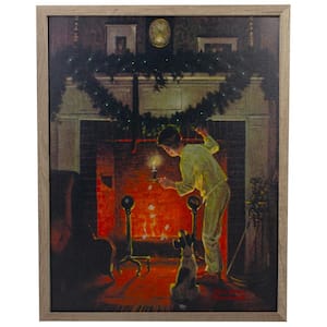 19 in. Lighted Norman Rockwell Is He Coming Christmas Wall Art