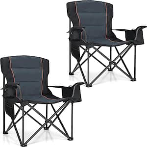 Oversized Folding Camping Chair Support with Padded Cushion Cooler Pockets for Sports Garden Beach Fishing 2-Pack