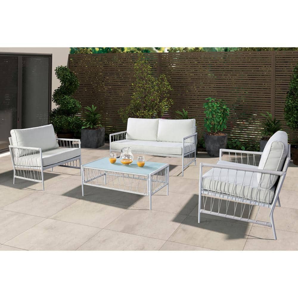 colors　TRUCKFURNITURE クッション4個せット Furniture of America Cemini White 4-Piece Metal Patio