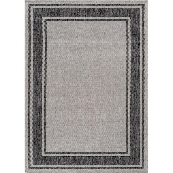 Essence Silver/Black 10 ft. x 14 ft. Bordered Easy to Clean Indoor Outdoor Area Rug