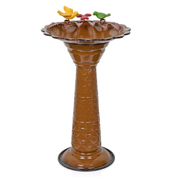 Alpine Corporation Alpine Corporation ORS112BR Vintage Metal Pedestal Birdbath with Stand Shallow Bird Bath Bowl for Outside 28 in. H Brown