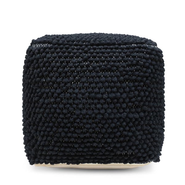 Noble House Grewell Navy Blue Handcrafted Tufted Cube Pouf