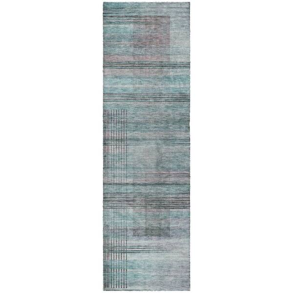 Dream Shag Premium Machine Washable Abstract ADS819 Teal 2 ft. x 7 ft. Runner Rug