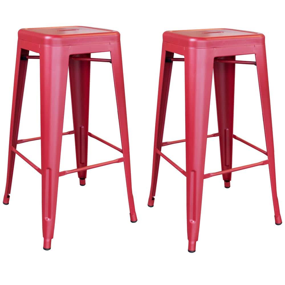 Red 30" Zinc Metal Indoor/Outdoor Bar Stools - Set of 2