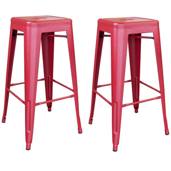 AmeriHome 30 in. Red Metal, Backless, Zinc Plated, Outdoor Use Bar Stool (Set of 2)