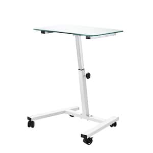 Airlift 23.6 in. White Tempered Glass Height Adjustable Mobile Laptop Desk Cart