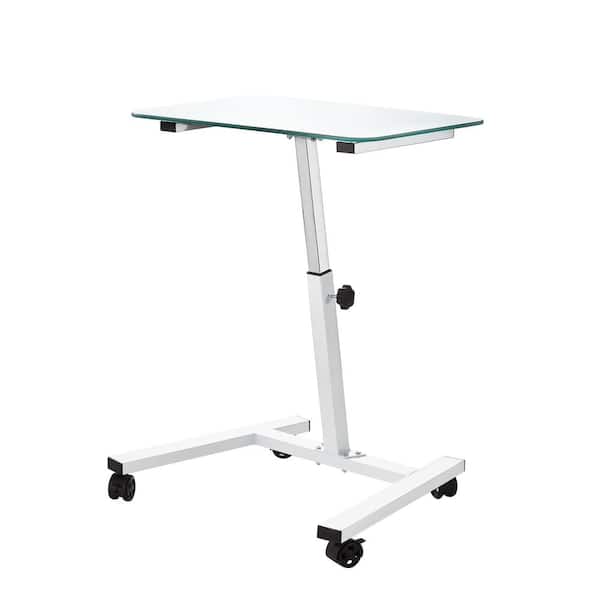 Seville Classics Airlift 23.6 in. White Tempered Glass Height Adjustable  Mobile Laptop Desk Cart OFF65935B - The Home Depot