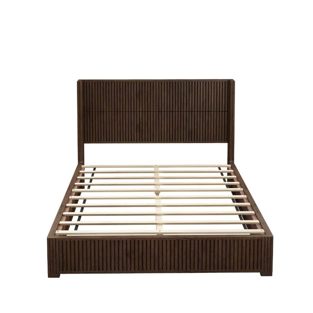 Walnut Solid Wood Frame Queen Platform Bed with Headboard, No Box Spring Needed, Easy Assembly price history on PriceWatchPro