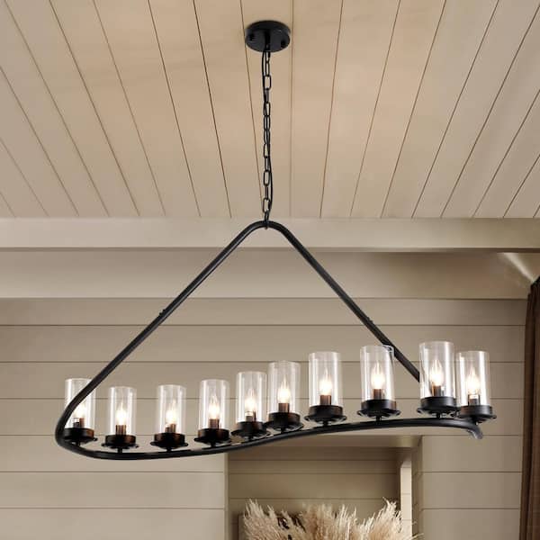 10-Light Black Retro Metal Chandelier for Dining Room Industrial Pendant Light Fixture with No Light Bulb Included