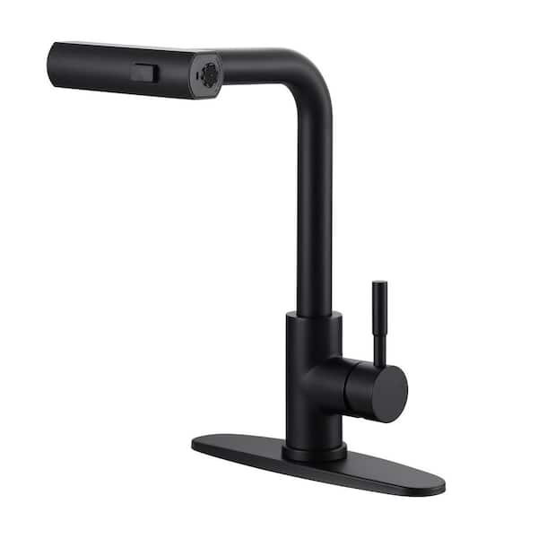 14 in. H Single Handle 360° Swivel Spout Pull Down Sprayer Kitchen Faucet with 3-Mode Spray Included in Matte Black