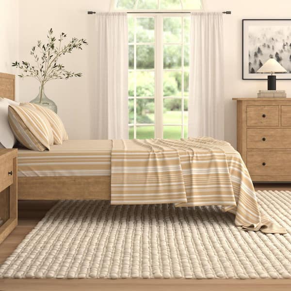 FRESHFOLDS Brown Soft Stripe Printed 3-Piece Microfiber Bed Sheet Set