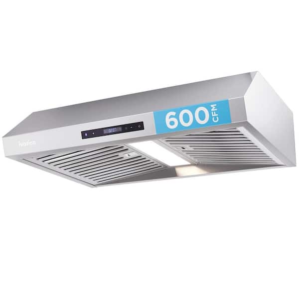 30 in. Under Cabinet Range Hood-600 CFM-3-Way Venting-Built-In LED Light and Clock-Stainless Steel-Ducted