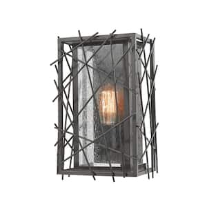 Stanwood 8.5 in. 1-Light Bronze Wall Sconce Light with Water Droplet Glass Shade with Bulbs Included