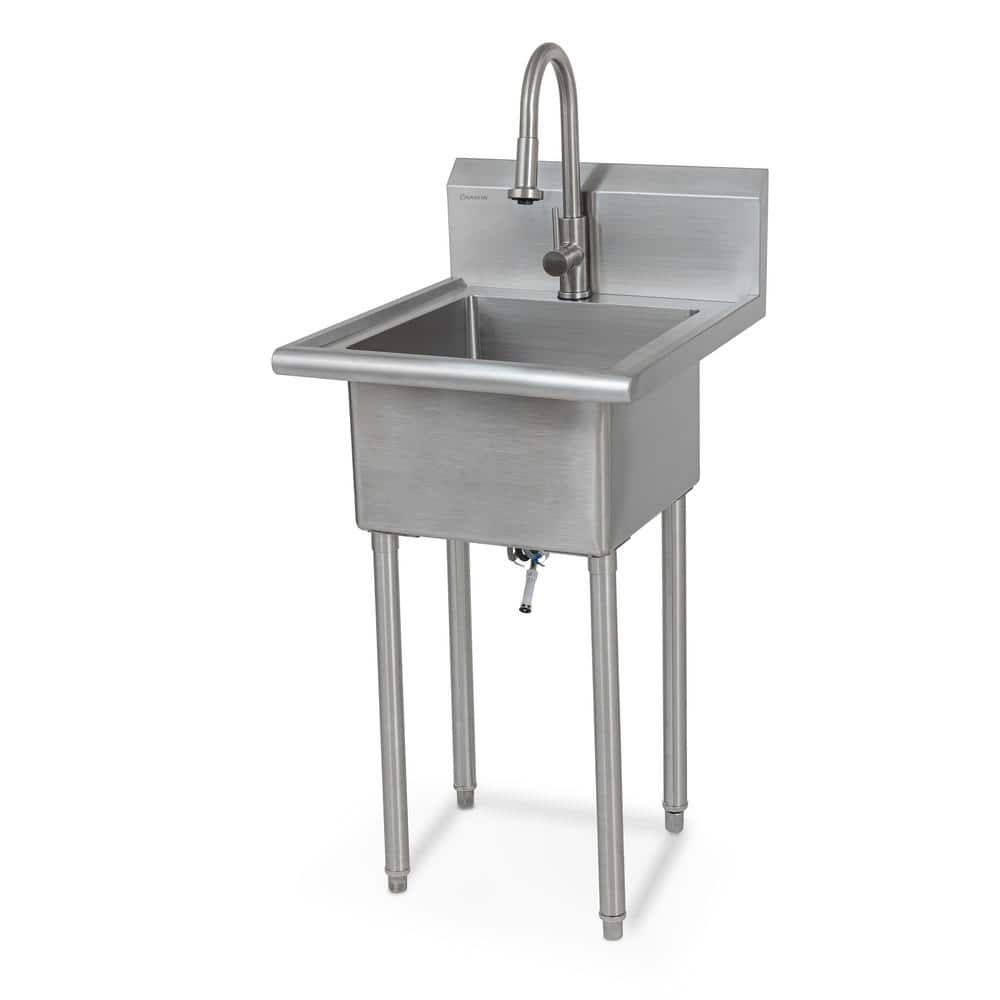 Glacier Bay 24 in. W x 24 in. D Freestanding Stainless Steel 1-Compartment Commercial Laundry/Utility Sink with Faucet and Drain