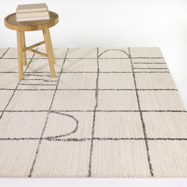 Melaneus Cream/Charcoal 8 ft. x 10 ft. Modern Geometric Area Rug