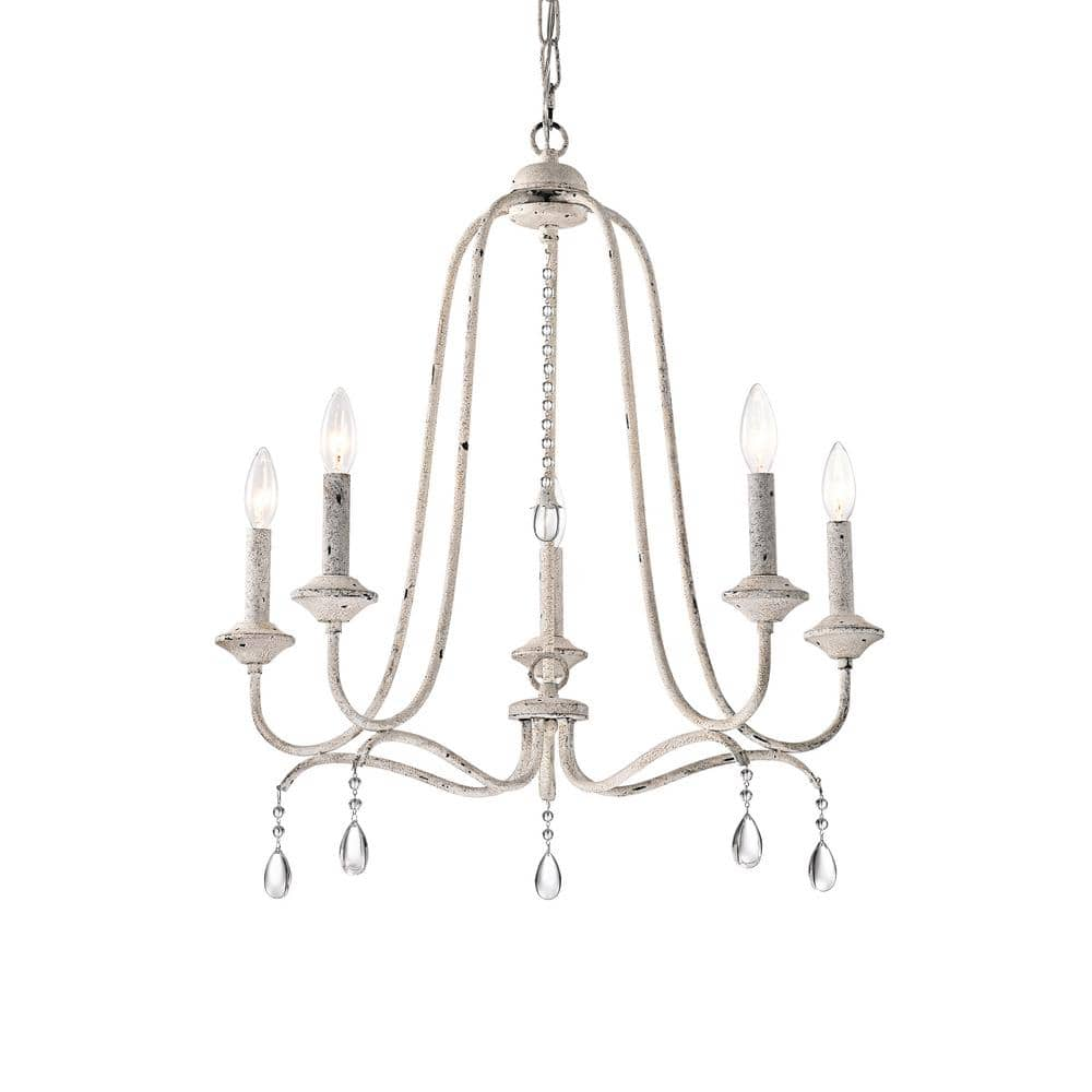 Edvivi Hartsville 5-Light Rustic Distressed Antique White Farmhouse ...