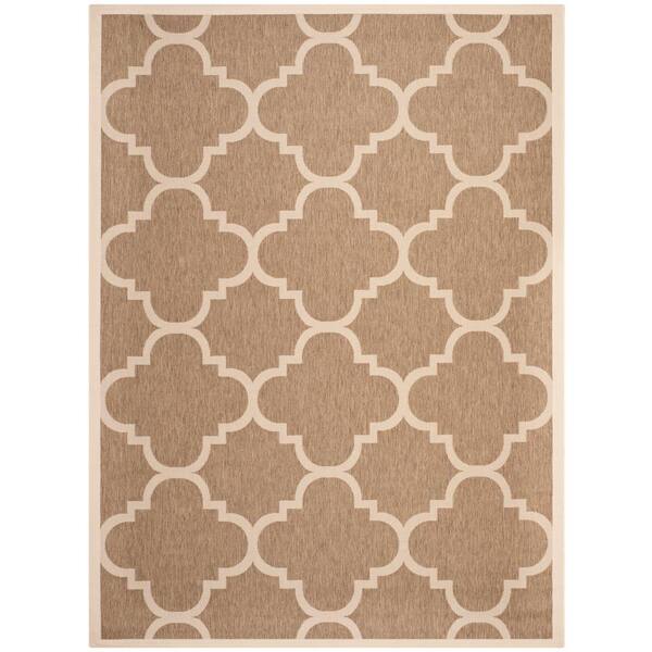 SAFAVIEH Courtyard Brown 8 ft. x 11 ft. Geometric Indoor/Outdoor Patio ...
