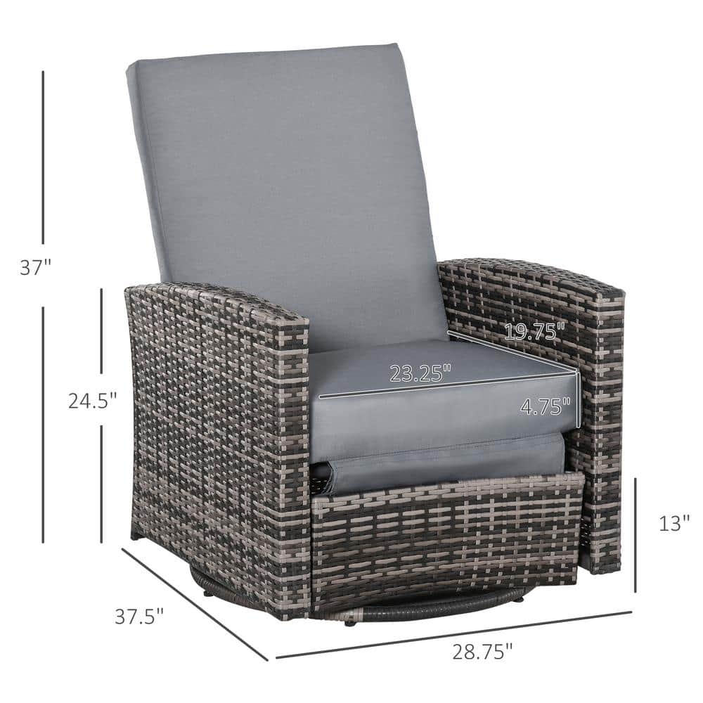 Gray Wicker Swivel Recliner Chair with Cushions