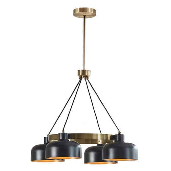 Modern 4-Light Black and Gold Metal Shade Chandelier with Downward Lights for Dining Room (No Bulb Included)