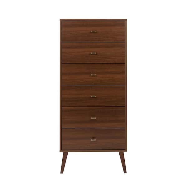 null Milo Mid Century Modern 6-Drawer Cherry Tall Chest 56.75 in. H x 25 in. W x 16 in. D
