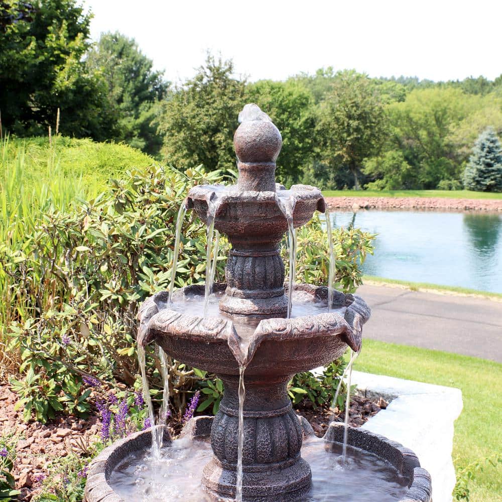Mediterranean Light Brown Resin 49" 4-Tier Outdoor Fountain