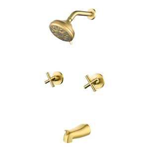 Double Handle 10-Spray Tub and Shower Faucet, 10 Functions Fixed Shower Head 2.5 GPM in Brushed Gold Valve Included