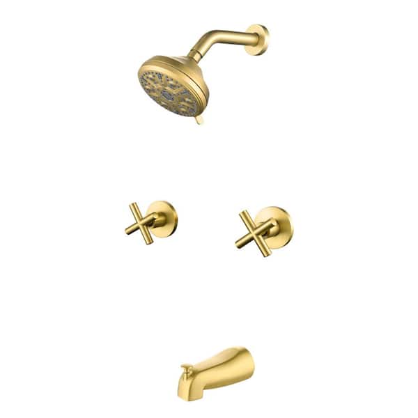 Fapully Double Handle 10-Spray Tub and Shower Faucet, 10 Functions Fixed Shower Head 2.5 GPM in Brushed Gold Valve Included