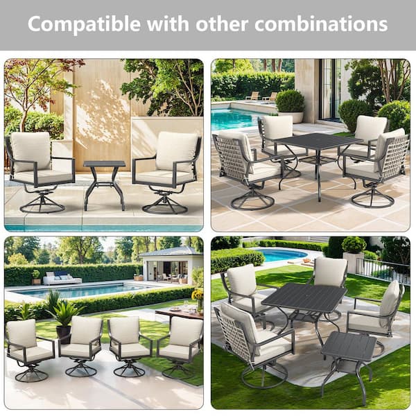 BaliSpin 2-Piece Gray Metal Outdoor Swivel Glider, Patio Swivel Dining Chairs High Back with Beige Cushion For Backyard
