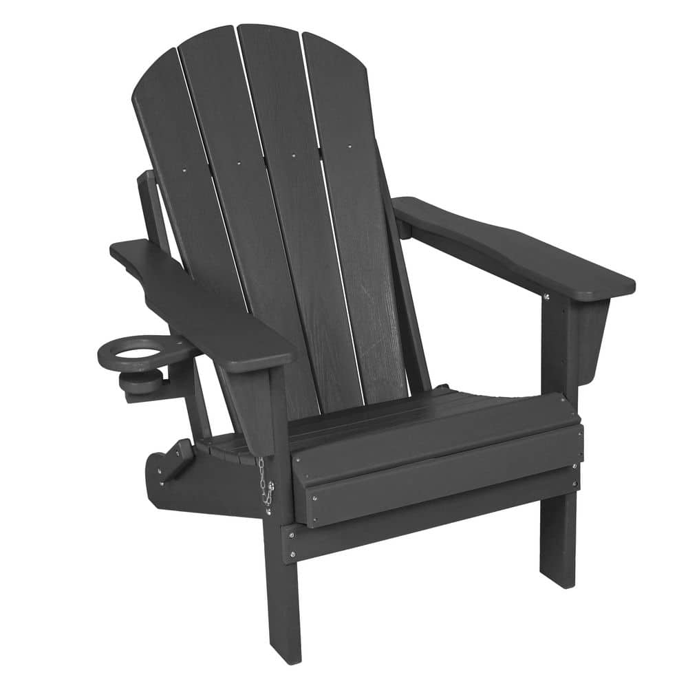 Gray Wood Texture Folding HDPE Adirondack Chair with Dual Cup Holders for Outdoor Patio and Garden price history on PriceWatchPro
