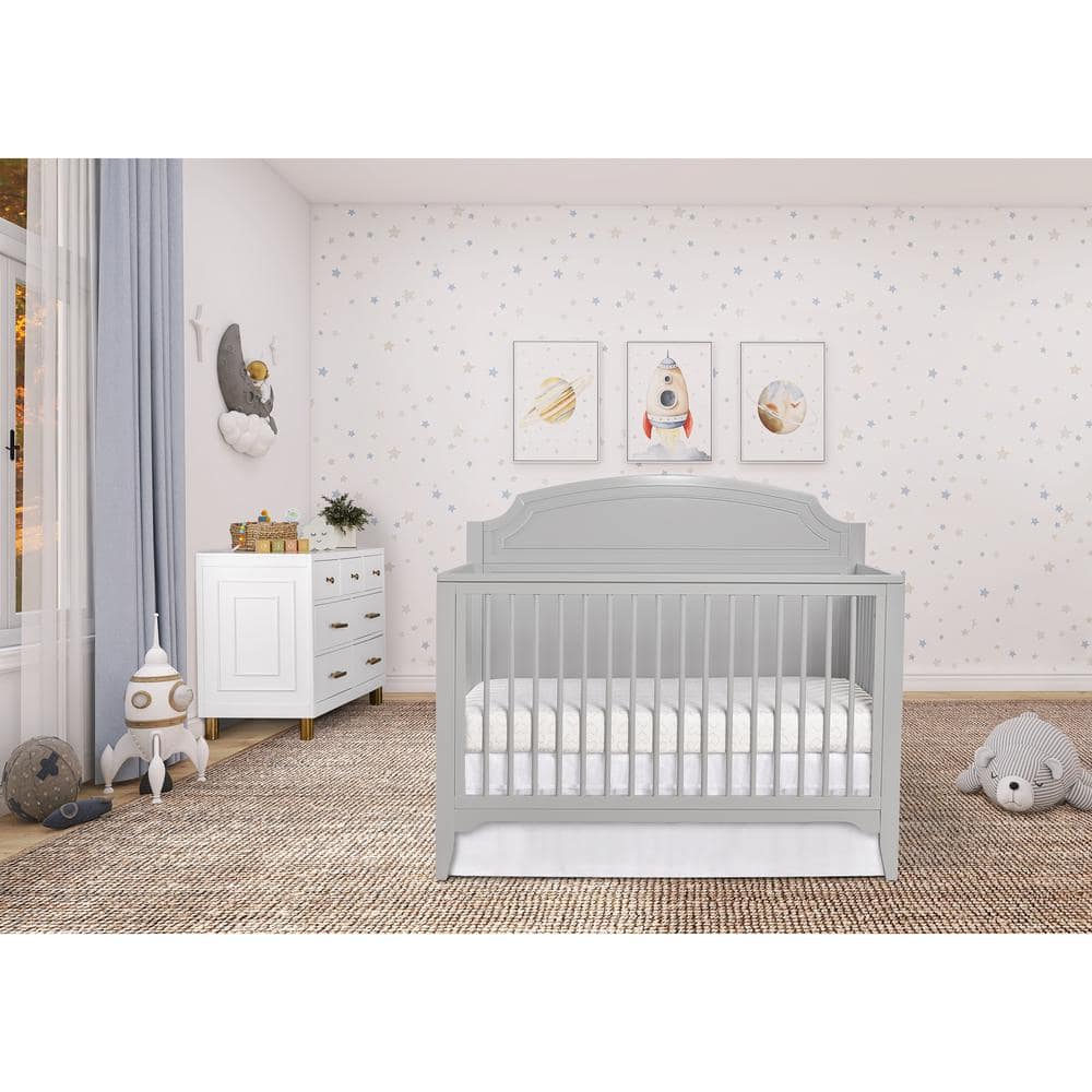 Dream On Me JPMA & Greenguard Gold Certified Pebble Gray Milton 5 in. 1 Convertible Crib made with Sustainable New Zealand Pinewood -  784-PG