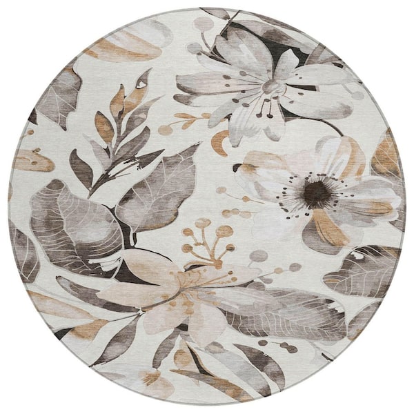 Chantille Machine Washable Indoor/Outdoor Abstract ACN2260 Ivory 8 ft. x 8 ft. Area Rug